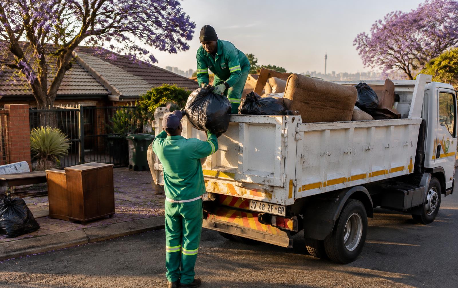 Gatsho team loading rubbish bags onto a truck in a Johannesburg street